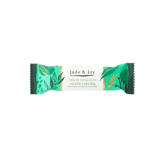 Jade & Joy vegan collagen salted caramel bar packaging on a white background
