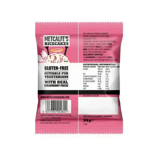 Metcalfes yoghurt strawberry Ricecakes rear of packaging on white background