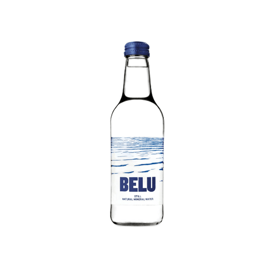 Bottle of BELU water on a white background
