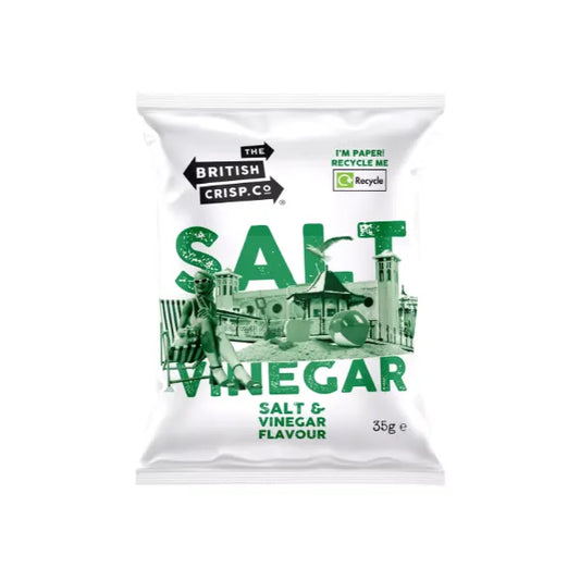 Salt and Vinegar crisps packaging from The British Crisp Co on a white background