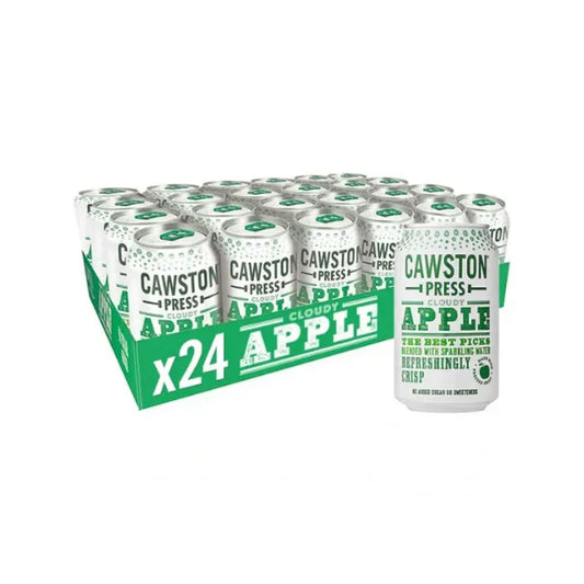 Pack of Cawston Press cloudy apple cans on a white background available from totally tasty