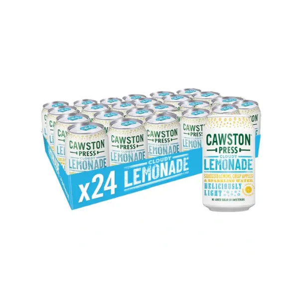 Pack of Cawston Press Cloudy Lemonade cans on a white background available from totally tasty