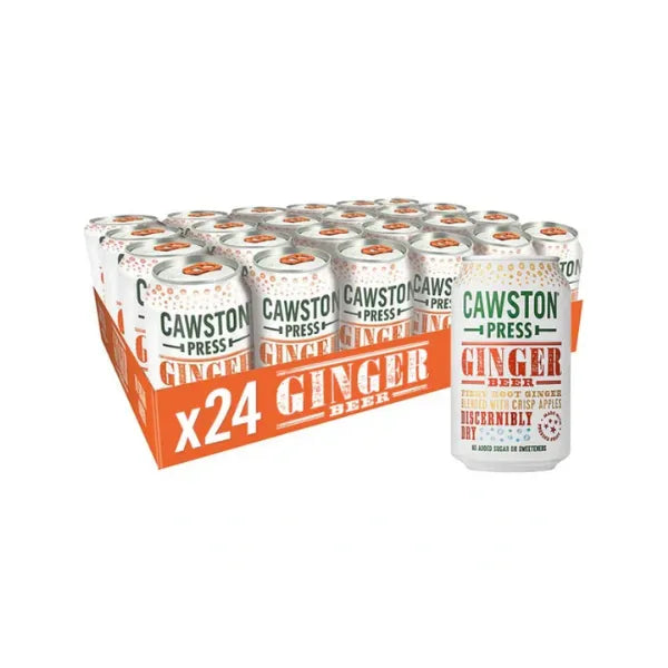 Pack of Cawston Press Ginger Beer cans on a white background available from totally tasty