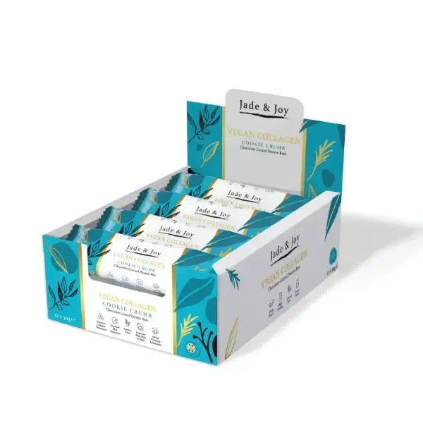 Display box of Jade & Joy vegan collagen cream bars on a white background