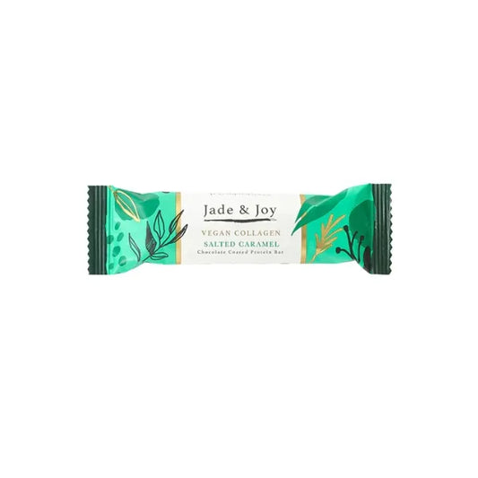 Jade & Joy vegan collagen salted caramel bar packaging on a white background