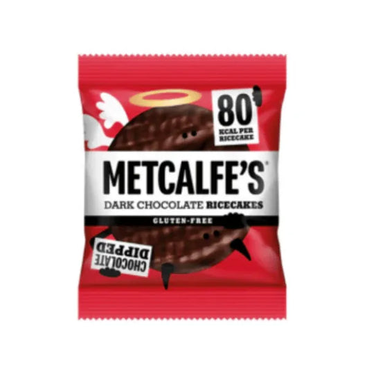 Metcalfe's dark chocolate ricecakes packaging on a white background