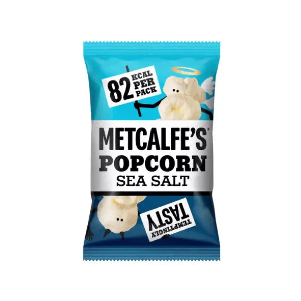 Metcalfe's Popcorn Sea Salt packaging on a white background