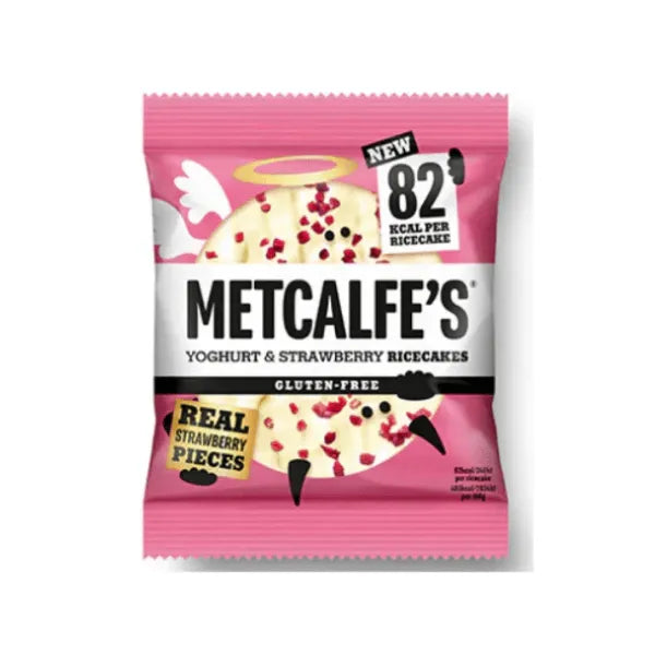 Metcalfe's Yoghurt & Strawberry Rice Cakes packaging on a white background