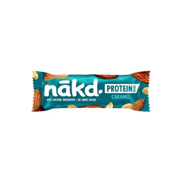 Nakd Protein Bar Caramel on a white background