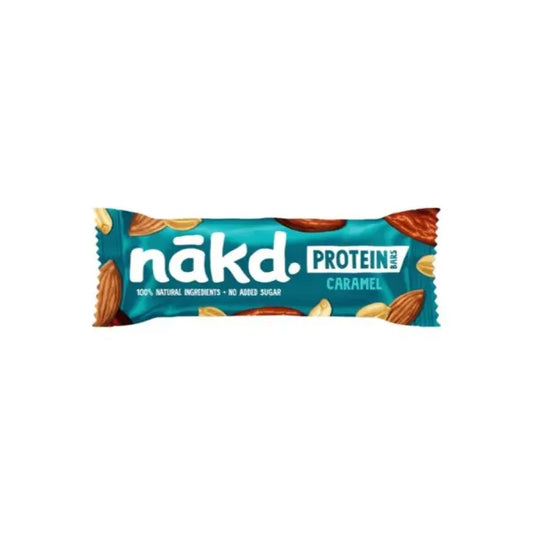 Nakd Protein Bar Caramel on a white background