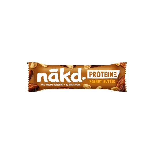 Nakd Protein Bar Peanut Butter flavour on a white background