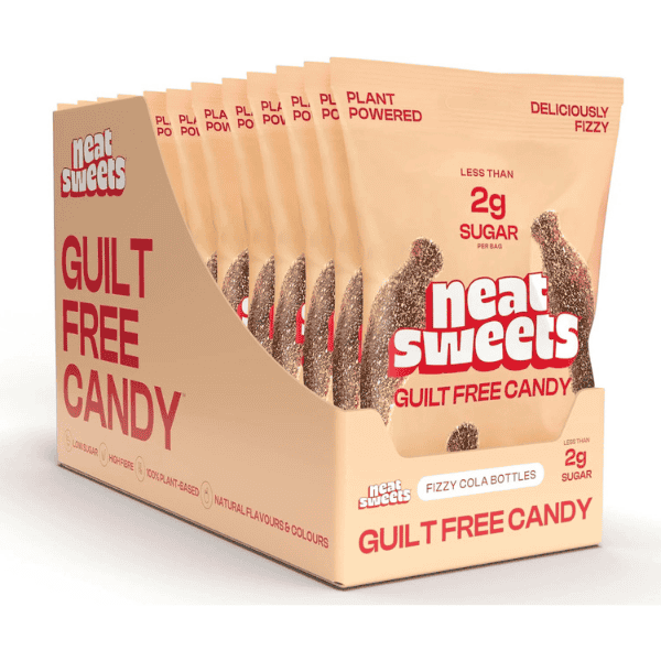 Case of 12 packs of Neat Sweets guilt free low sugar sweets. Fizzy Cola bottle flavour