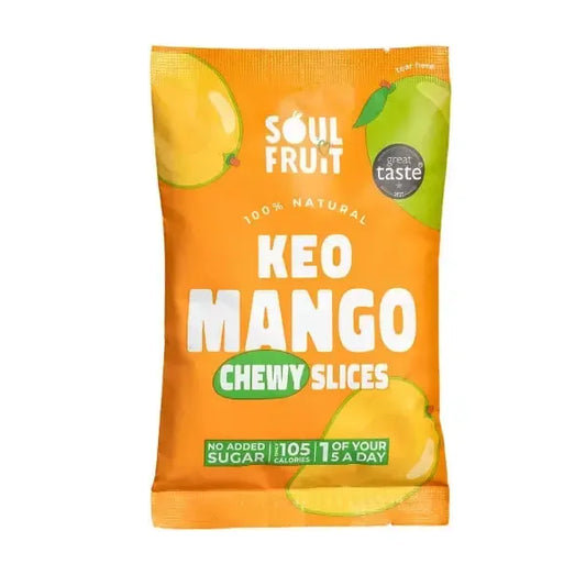 Soul Fruit Keo Mango Chewy Slices Pack showing mango fruit on a white background