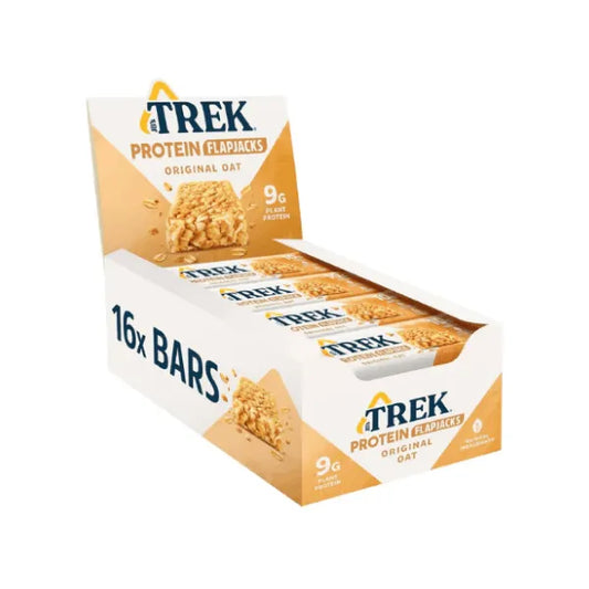 Box of Trek Protein Flapjacks Original Oat Flavour with a white background