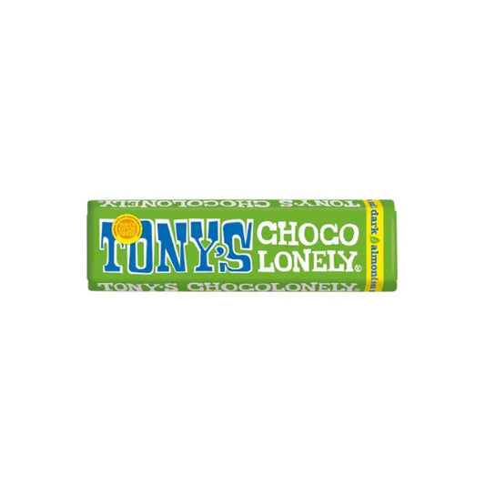 Tony's Chocolonely chocolate almond sea salt bar packaging on a white background