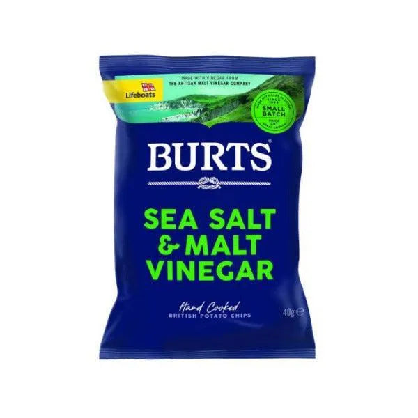 Burts Sea Salt & Malt Vinegar Crisps Packaging on white background
