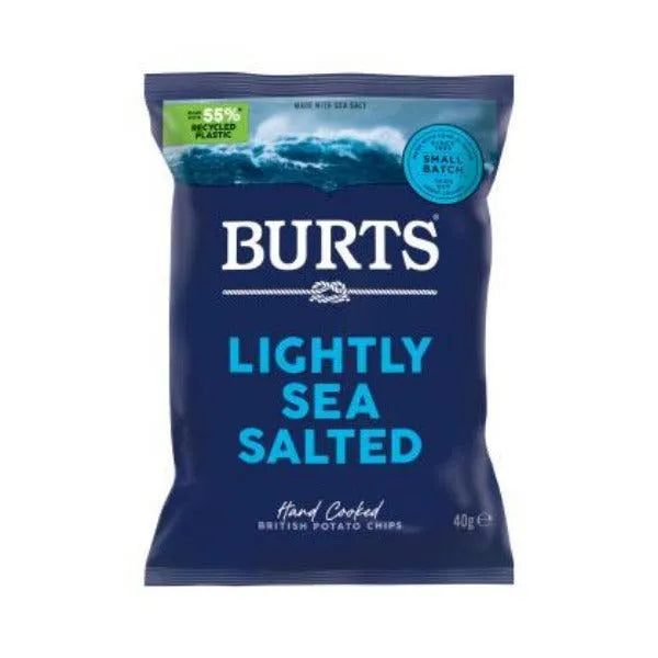 Burts lightly sea salted potato chips packaging on a white background