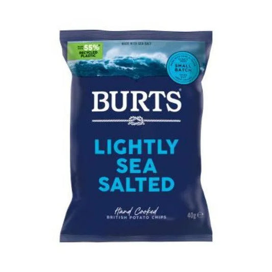 Burts lightly sea salted potato chips packaging on a white background