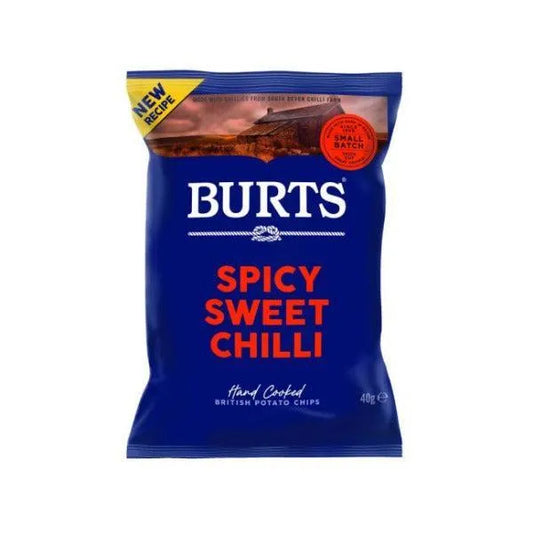 Burts Spicy Sweet Chilli Crisps packaging on white background