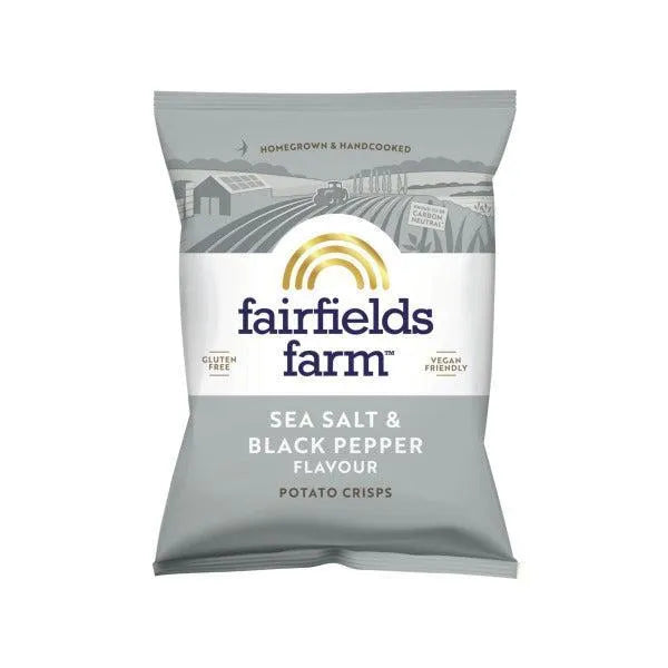 Fairfields Farm Sea Salt & Black Pepper Flavour Crisps Packet 40g on white background