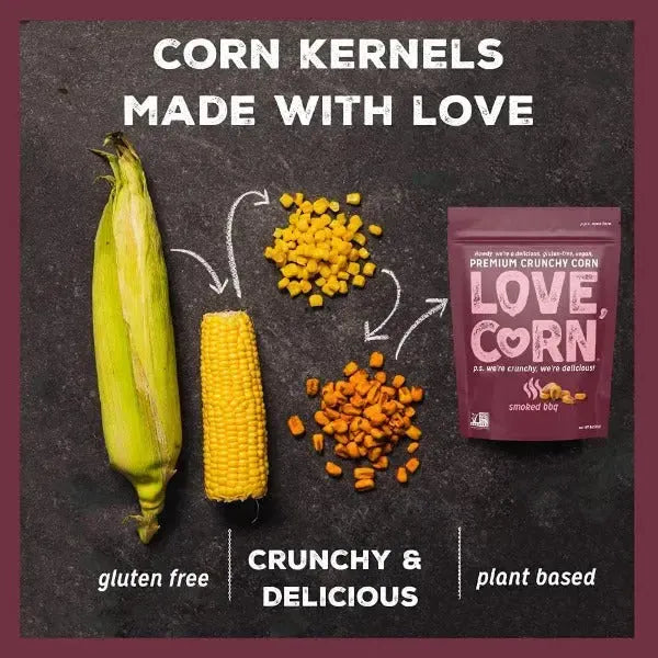 image of love corn bbq premium crunchy corn and sweetcorn showing natural gluten free ingredients