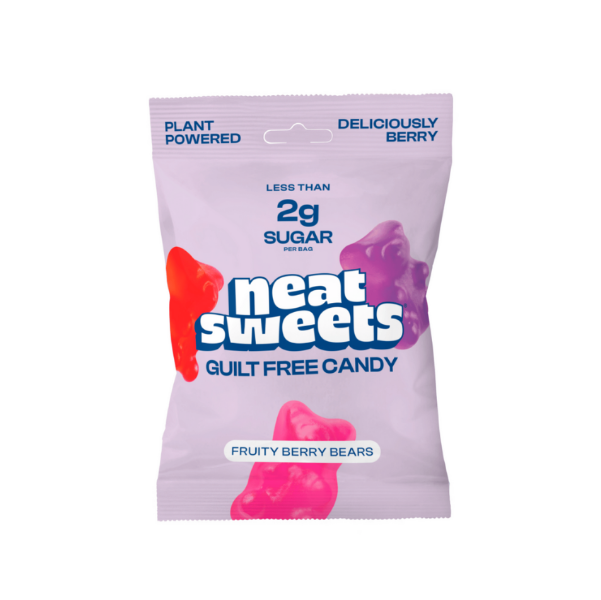 Package of Neat Sweets guilt free candy on a white background. Fruity Berry Bears low sugar sweets