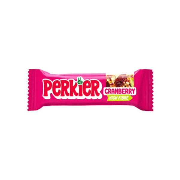 Perkier Cranberry high fibre bar packaging on a white background