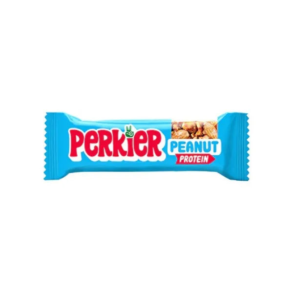 Perkier Peanut Protein bar packaging on a white background
