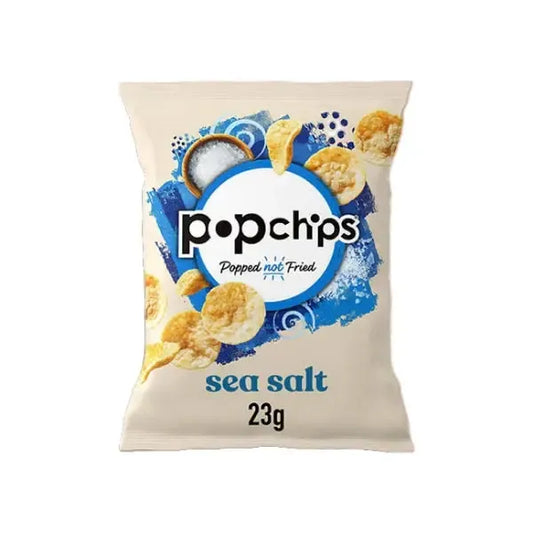 Popchips sea salt chips bag on a white background