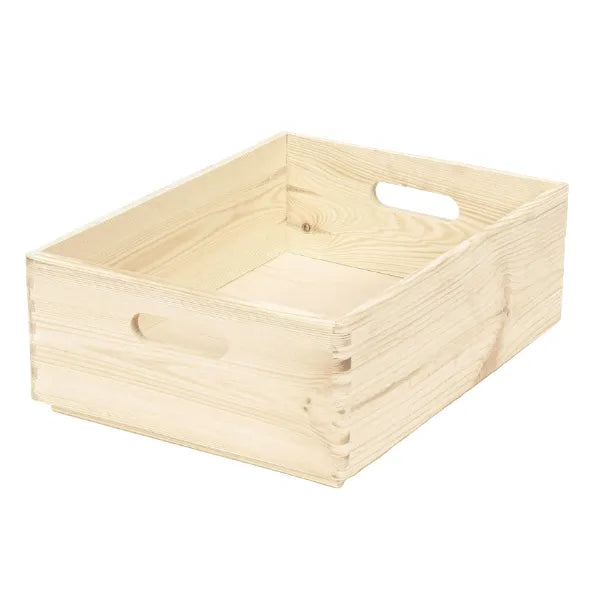 Wooden crate with handles on a white background