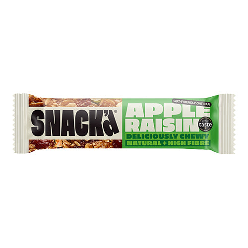 Snack'd Apple Raisin oat bar packaging on a white background