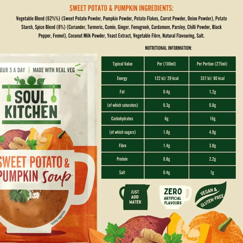 Soul Kitchen Curried Sweet Potato & Pumpkin Soup Sachets 25g