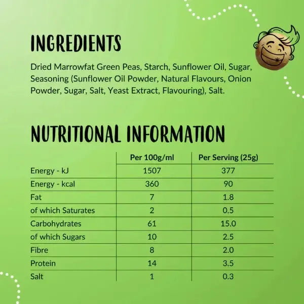 Taking The Pea Cheesy Onion. Ingredients and Nutritional information