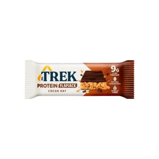 Trek protein flapjack bar on a white background