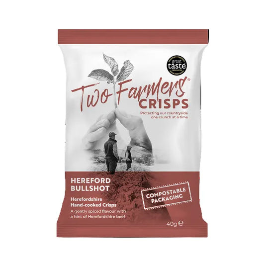Two Farmers Crisps Hereford Bullshot packaging on a white background